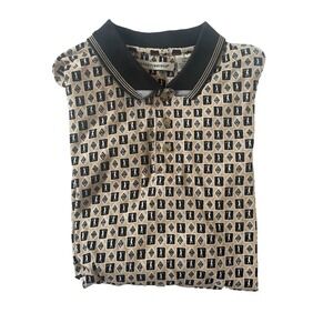 Vintage‎ 90s Knightsbridge All Over Golf Print Polo Shirt Men L Tan Black Cotton